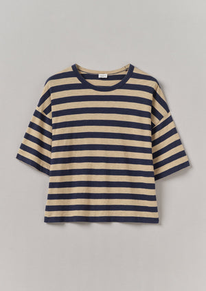 Bold Stripe Cotton Boxy Tee | Blue/Sand
