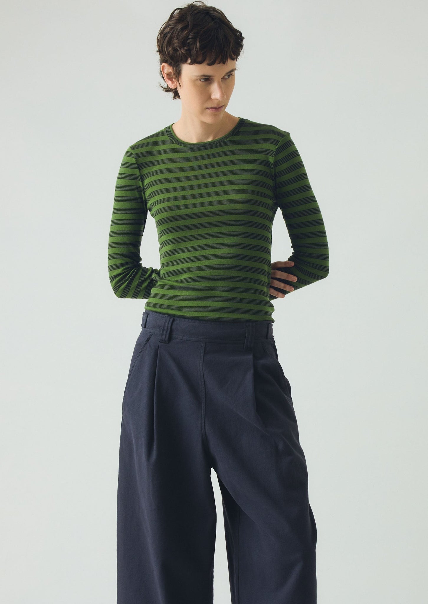 Agnes Stripe Wool Lyocell Tee | Peridot Green/Black