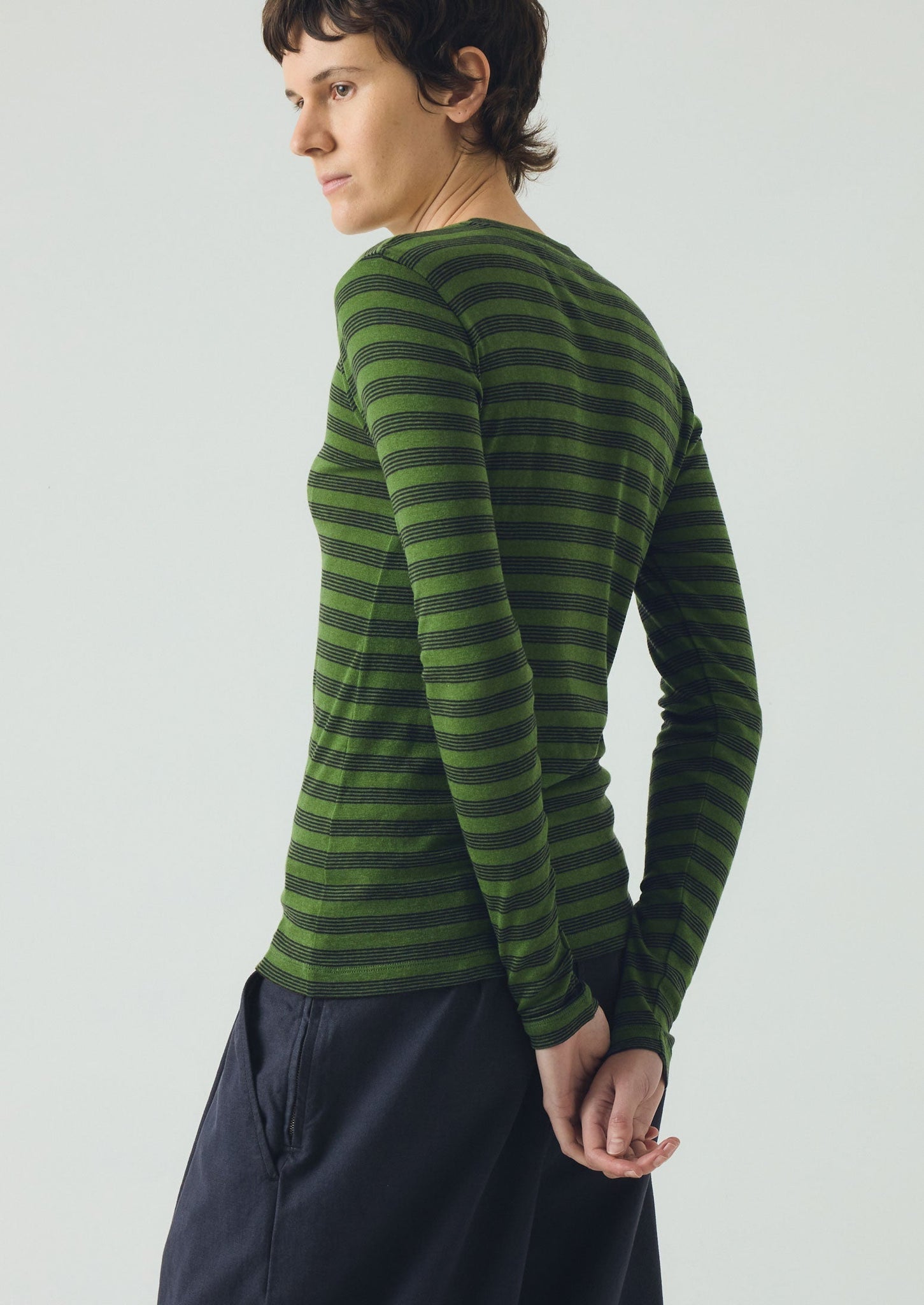 Agnes Stripe Wool Lyocell Tee | Peridot Green/Black