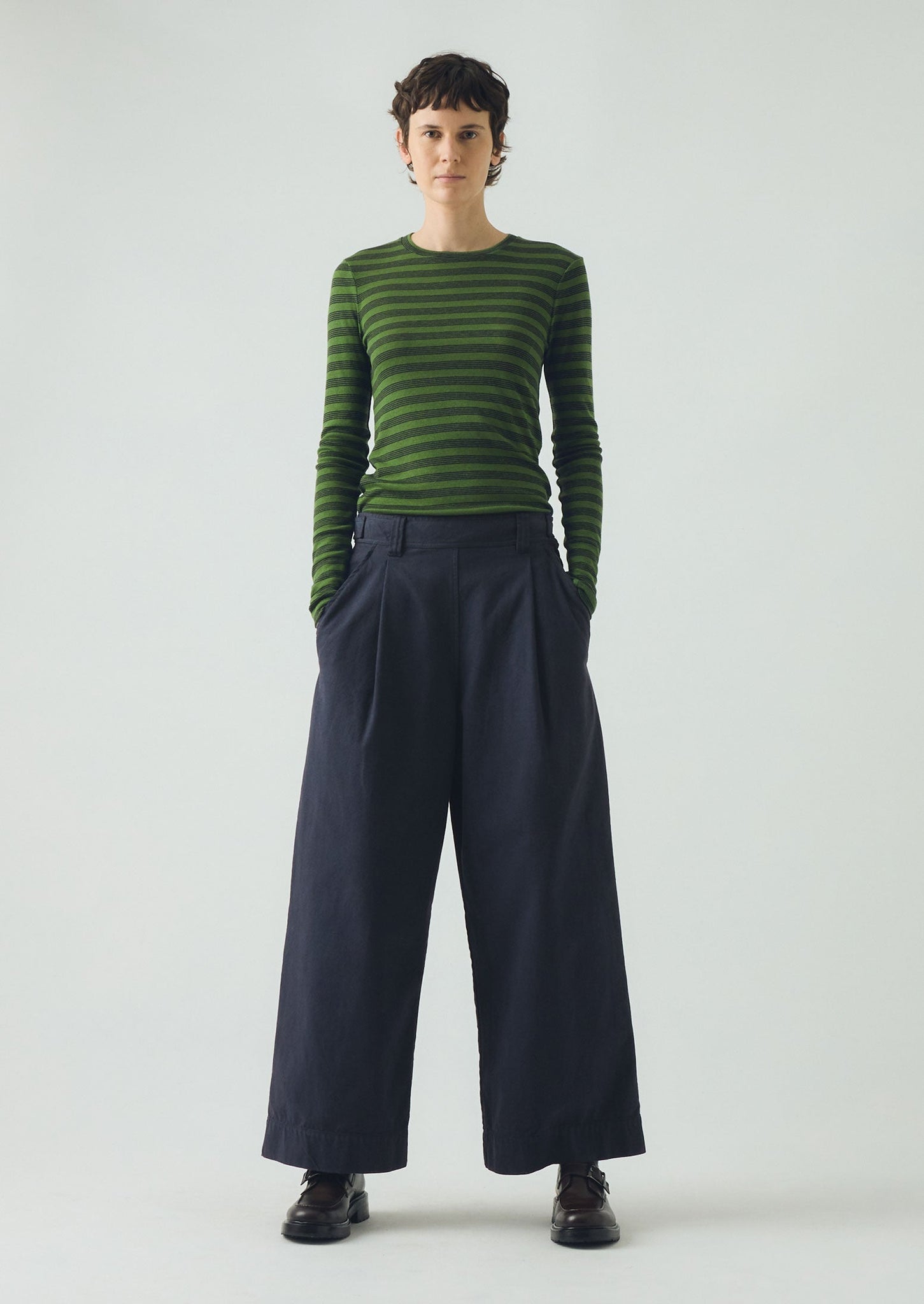 Agnes Stripe Wool Lyocell Tee | Peridot Green/Black