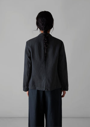 Garment Dyed Cotton Linen Neat Jacket | Slate Navy