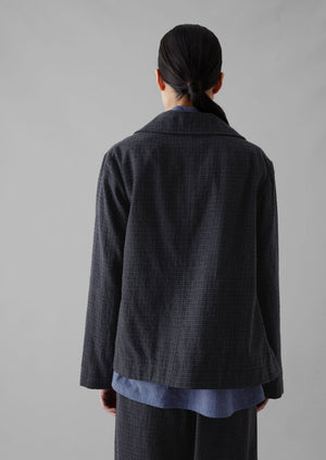 Seersucker Check Round Collar Jacket | Black Indigo