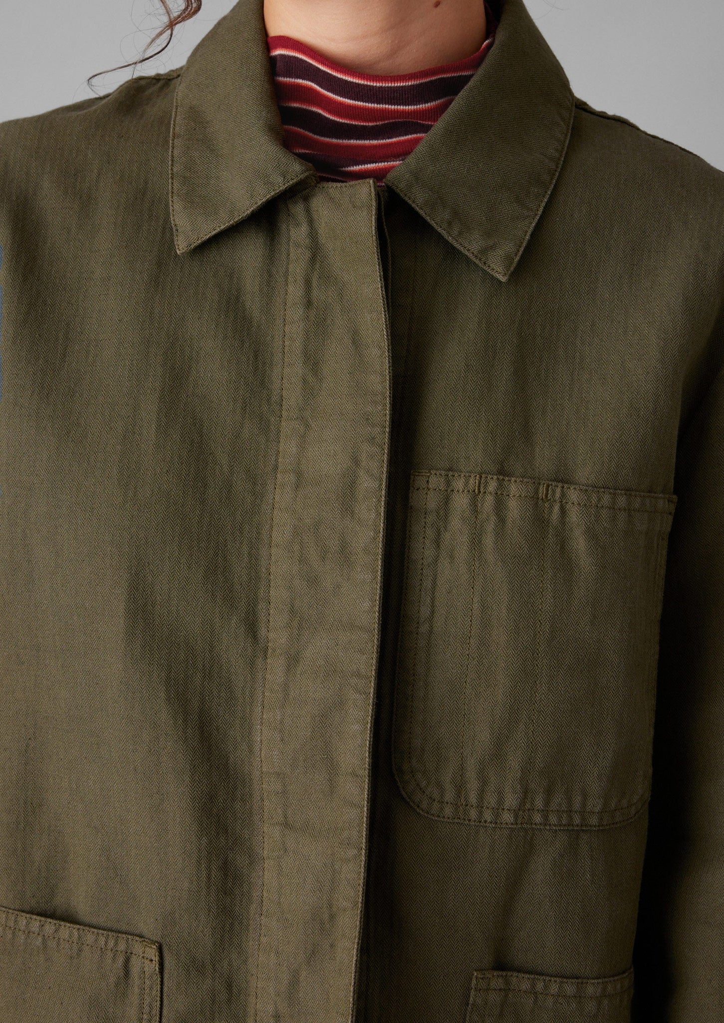 Cotton Linen Herringbone Jacket | Sap Green