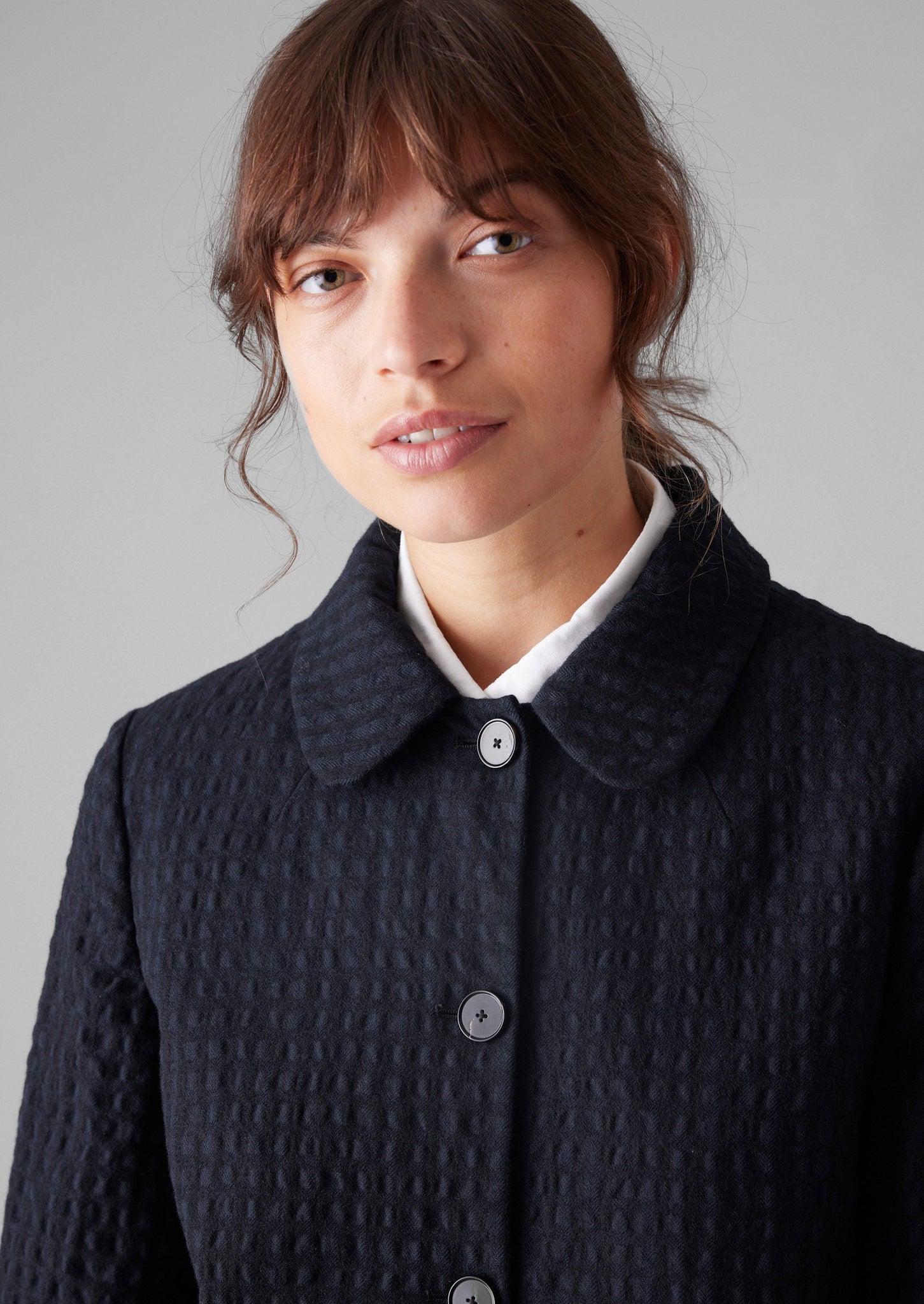 Cotton Wool Herringbone Jacket | Navy