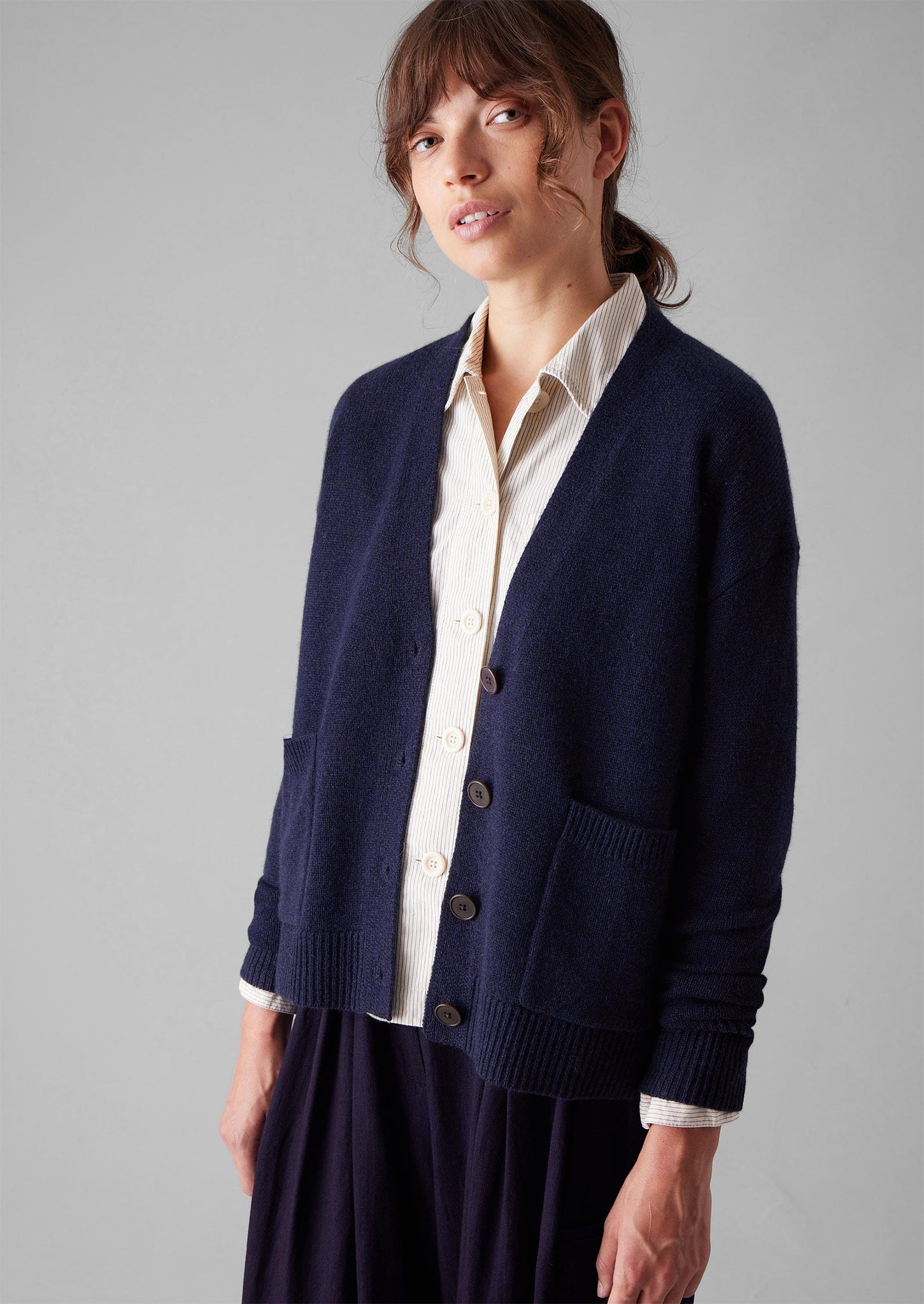 Wool Cashmere Boxy Cardigan | Darkest Navy