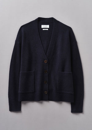 Wool Cashmere Boxy Cardigan | Darkest Navy