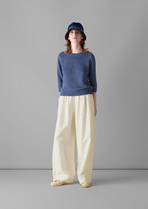 Cropped Sleeve Linen Sweater | Denim Blue