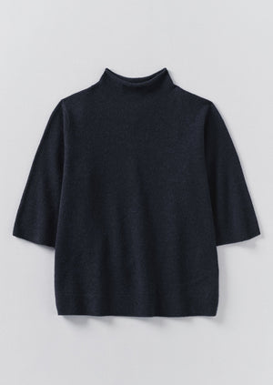 Fine Wool Cashmere Half Sleeve Sweater | Darkest Navy