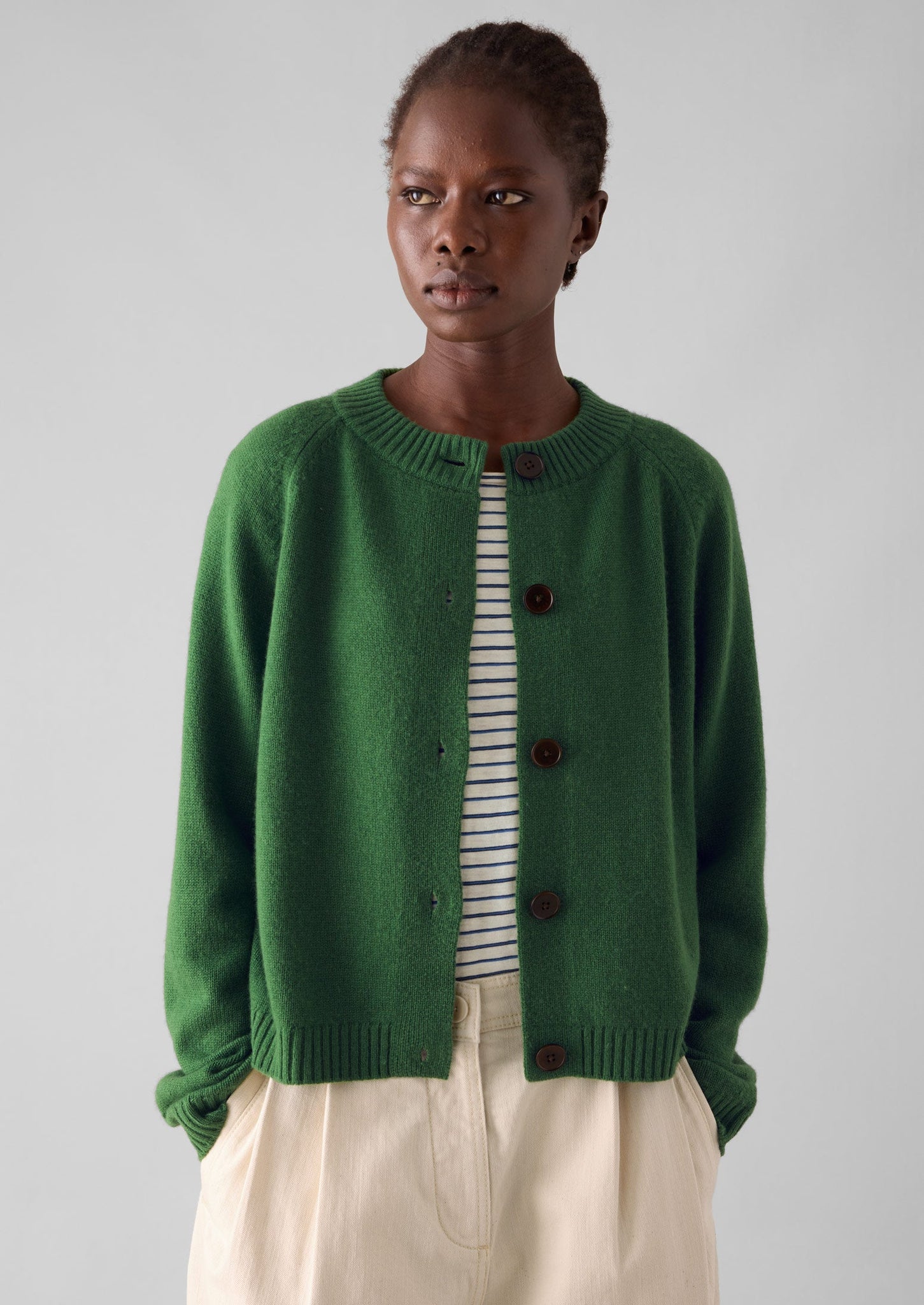 Eden Wool Cashmere Raglan Cardigan | Mineral Green