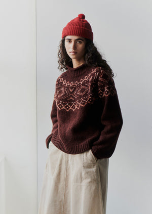 Graphic Yoke Sweater | Dark Red/Brick