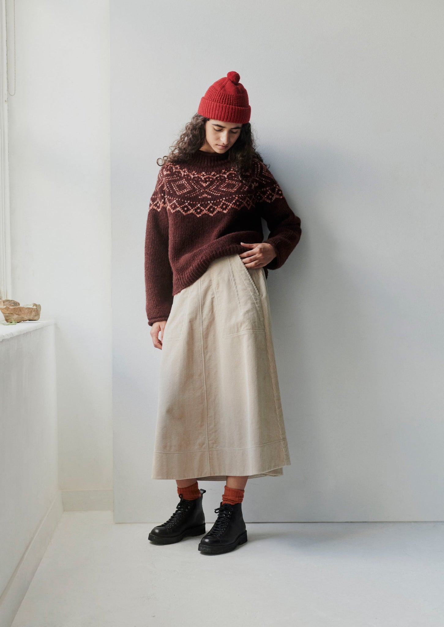 Graphic Yoke Sweater | Dark Red/Brick