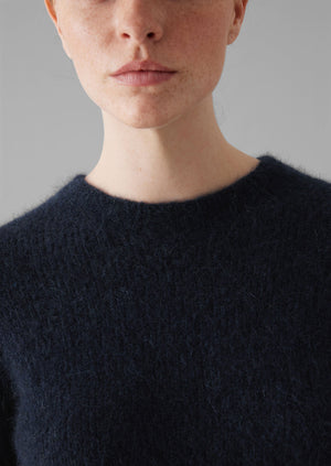 Brushed Alpaca High Neck Sweater | Navy