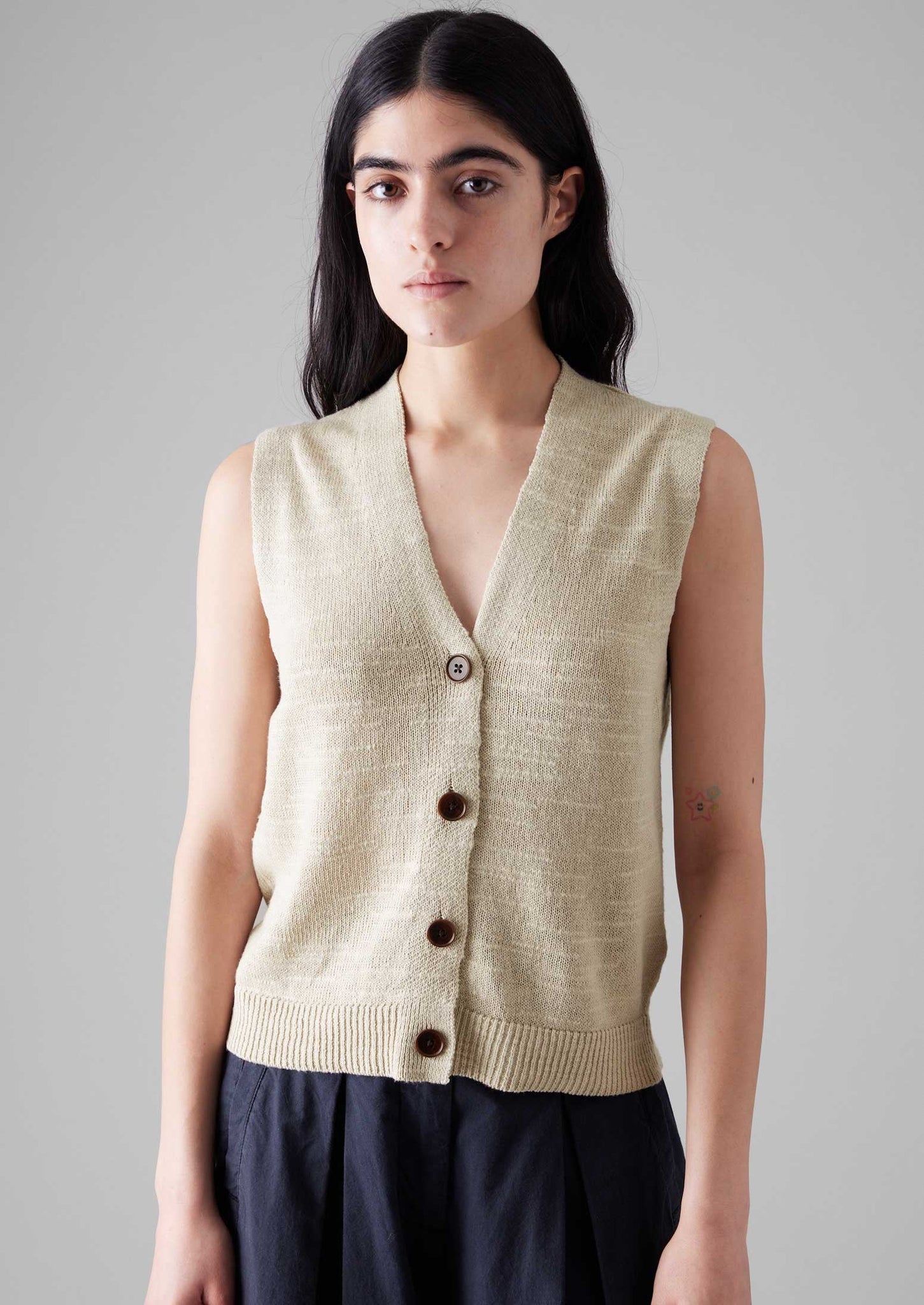 Fine Linen Cotton Knitted Tank | Parchment