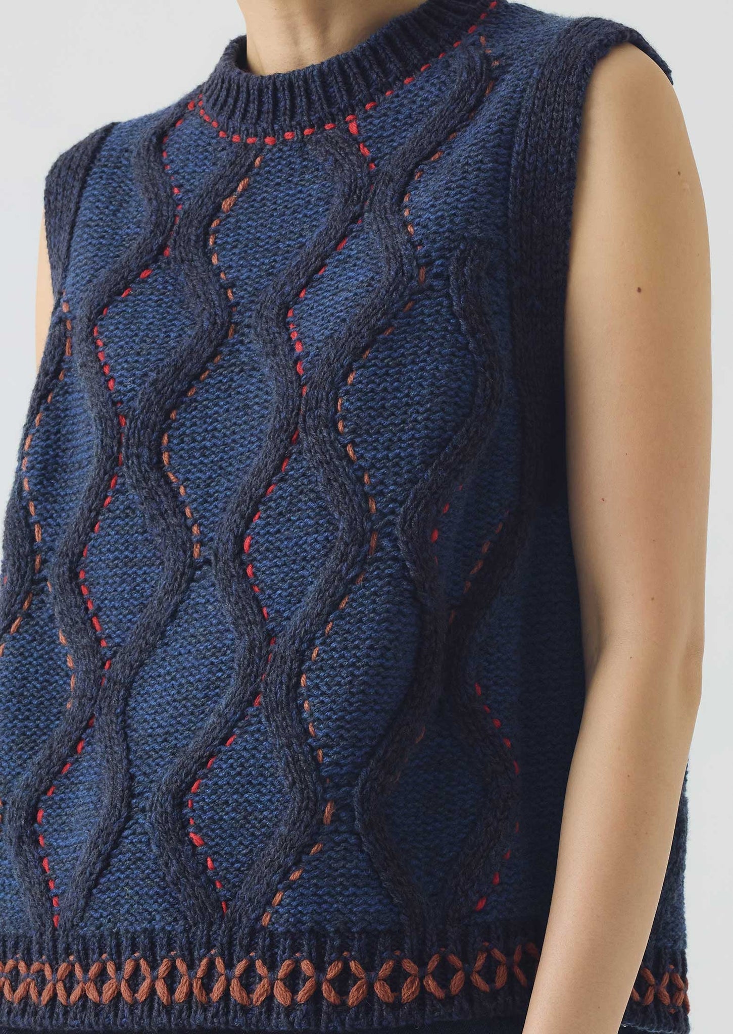 Hand Embellished Cable Tank | Blue Multi