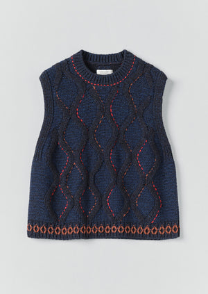 Hand Embellished Cable Tank | Blue Multi