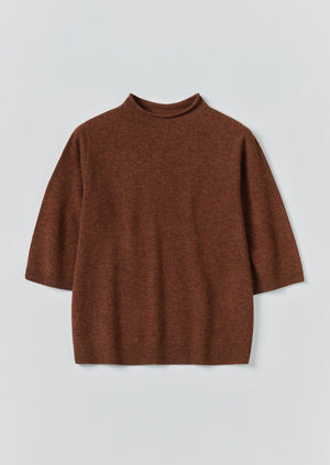 Fine Wool Cashmere Half Sleeve Sweater | Pecan
