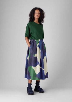 Washi Print Linen Cotton Skirt | Ecru/Blue/Green