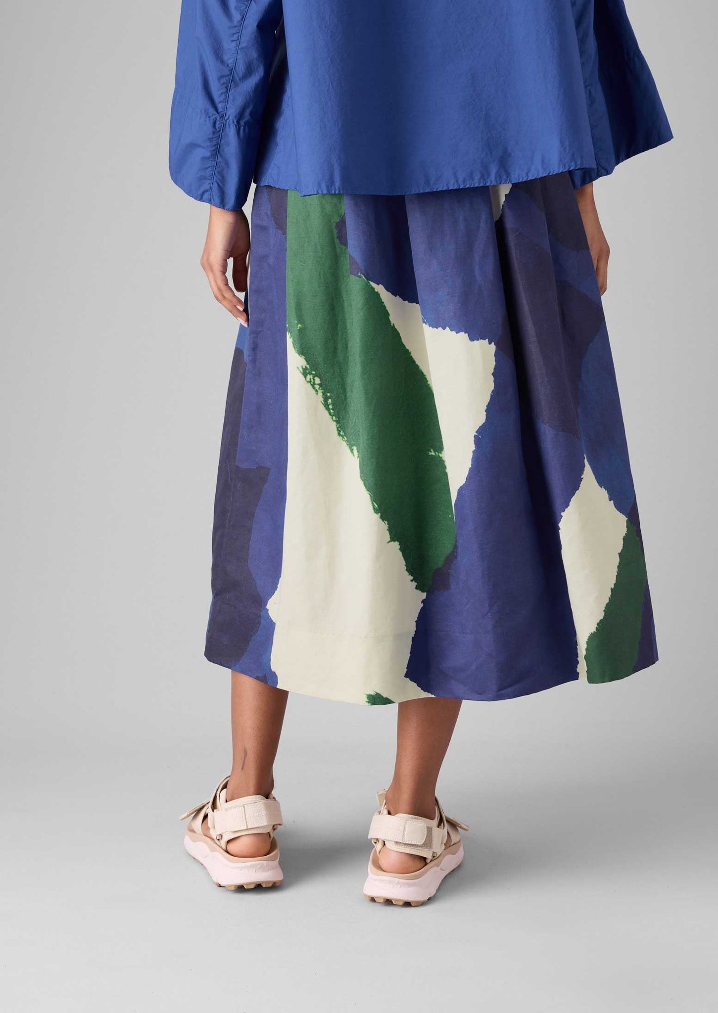 Washi Print Linen Cotton Skirt | Ecru/Blue/Green