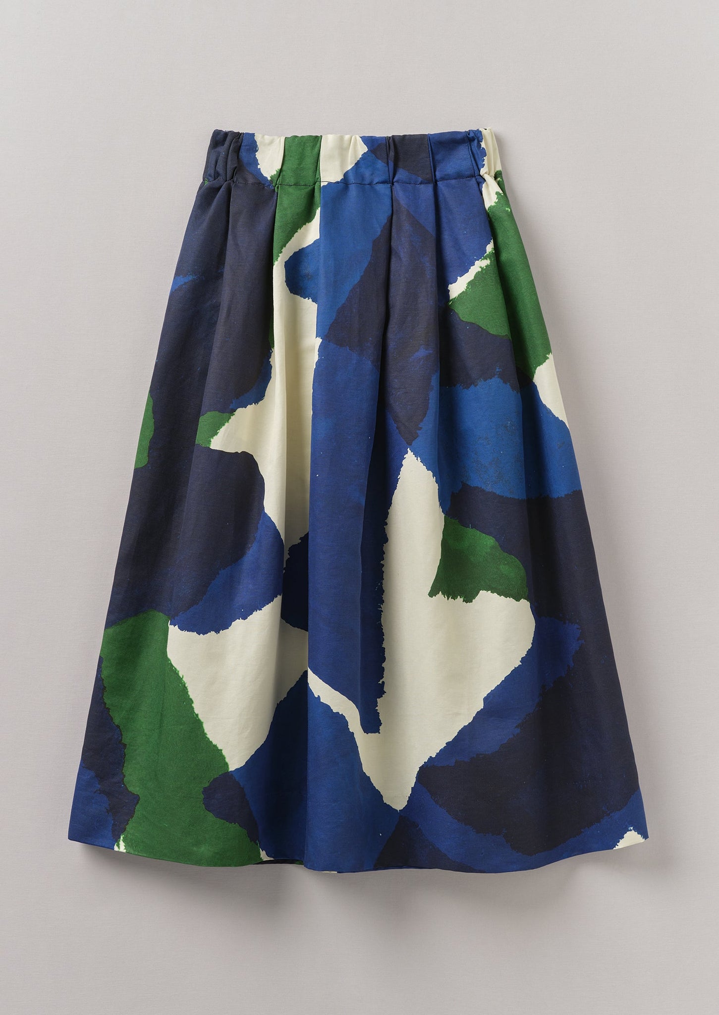 Washi Print Linen Cotton Skirt | Ecru/Blue/Green