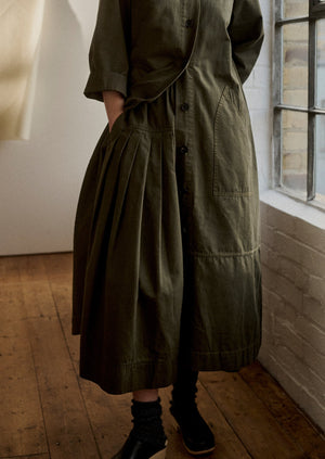 Pleated Organic Cotton Skirt | Duffle Green