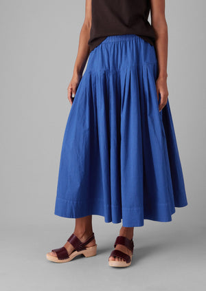 Pleated Raised Stripe Cotton Skirt | French Blue