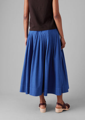 Pleated Raised Stripe Cotton Skirt | French Blue