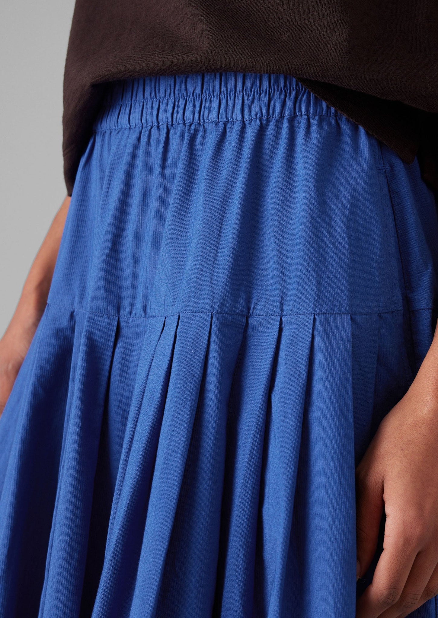 Pleated Raised Stripe Cotton Skirt | French Blue