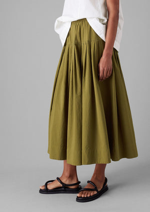 Pleated Raised Stripe Cotton Skirt | Warm Olive