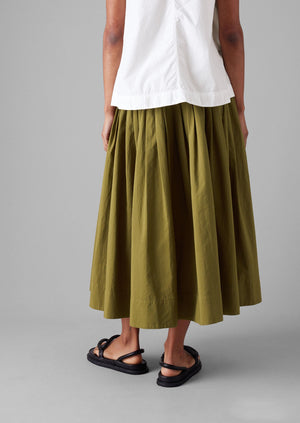 Pleated Raised Stripe Cotton Skirt | Warm Olive