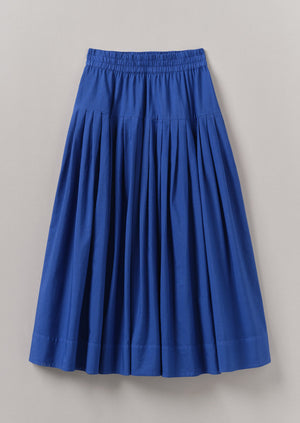 Pleated Raised Stripe Cotton Skirt | French Blue