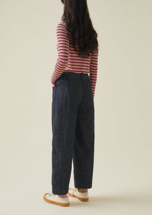 Panelled Organic Indigo Denim Trousers | Indigo