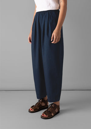 Indigo Cotton Twill Barrel Leg Trousers | Indigo