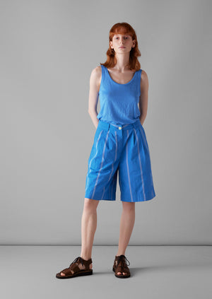 Summer Camp Stripe Organic Cotton Shorts | Enamel Blue