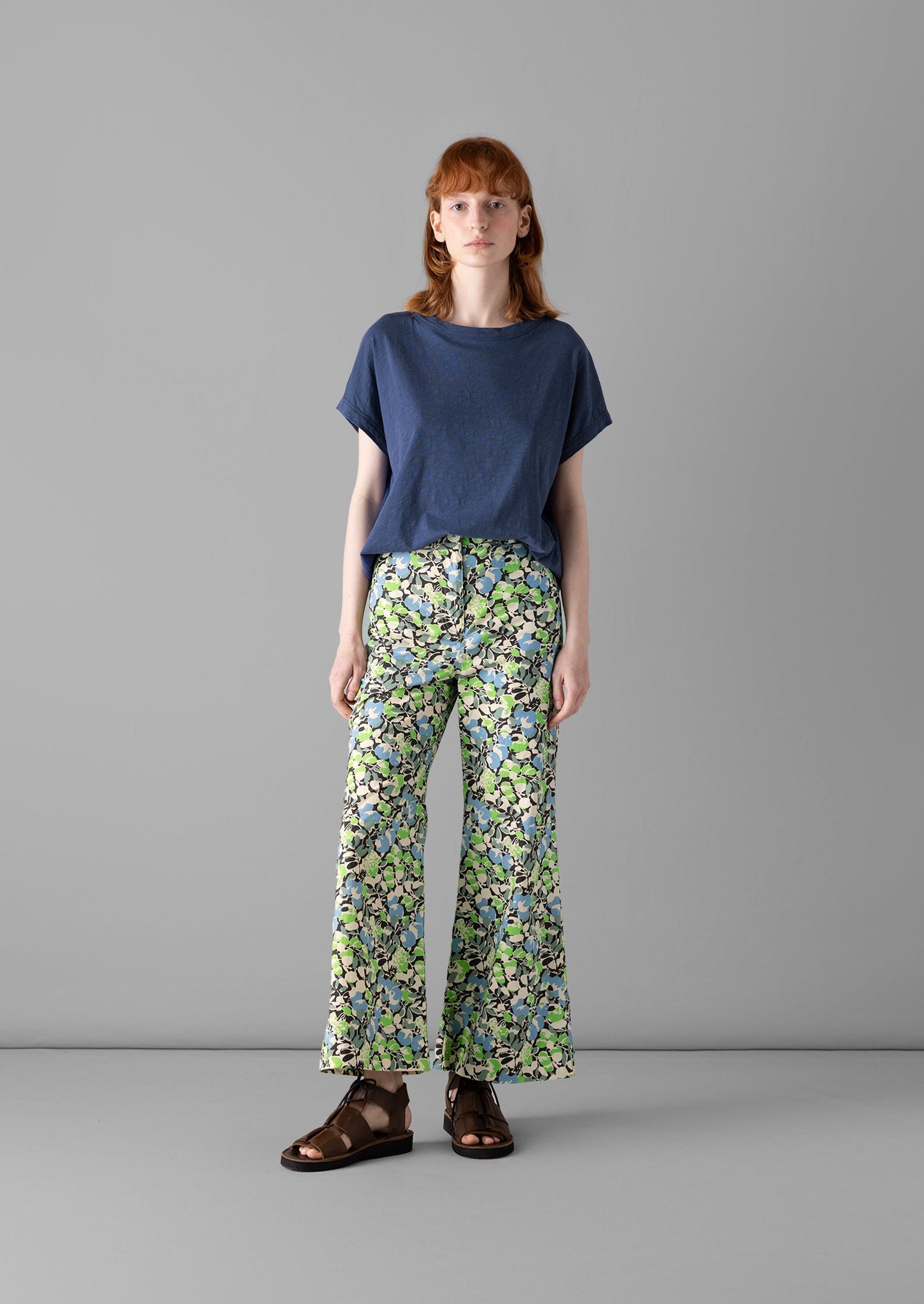 Hedgerow Print Kick Flare Trousers | Acid Green