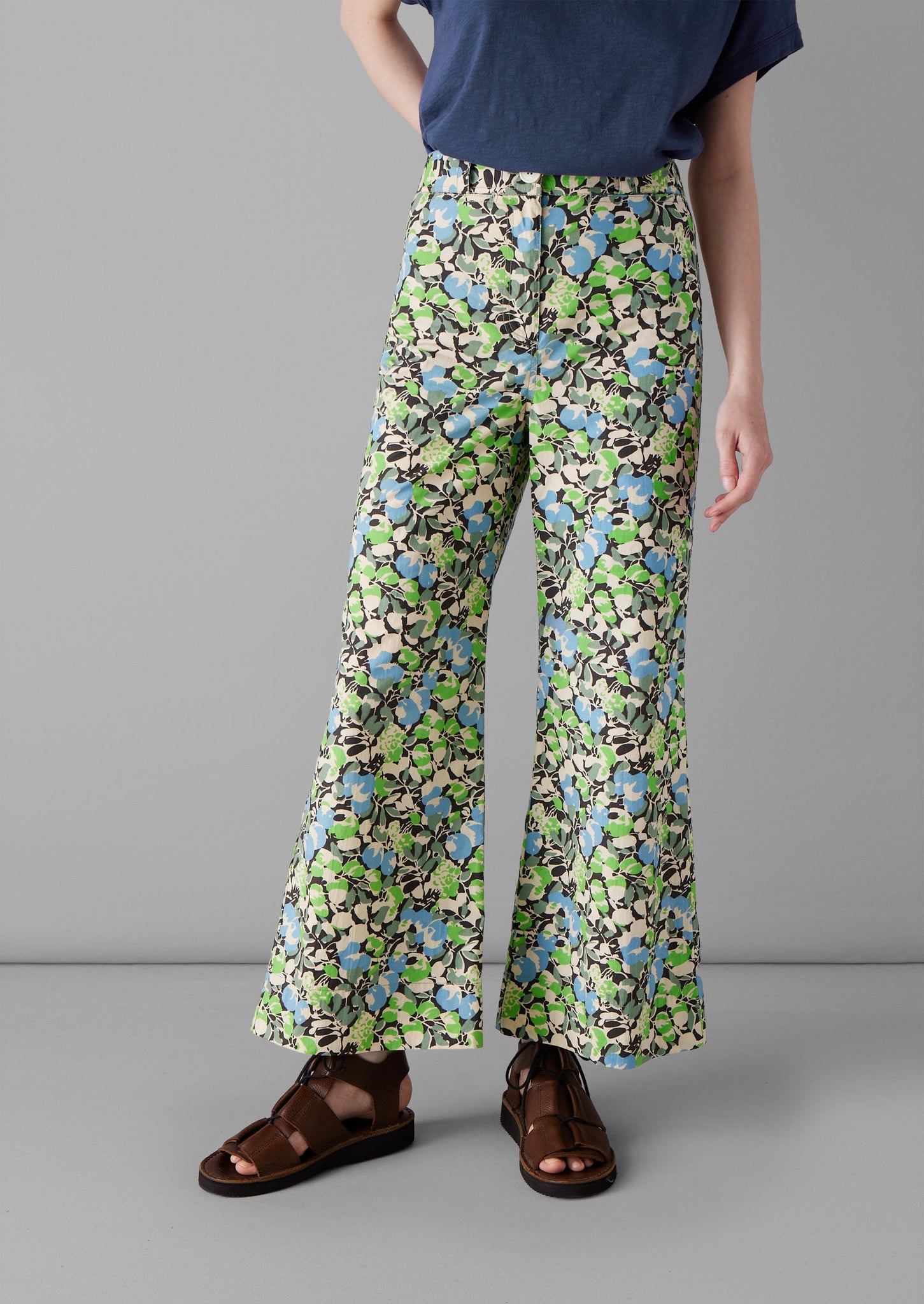 Hedgerow Print Kick Flare Trousers | Acid Green