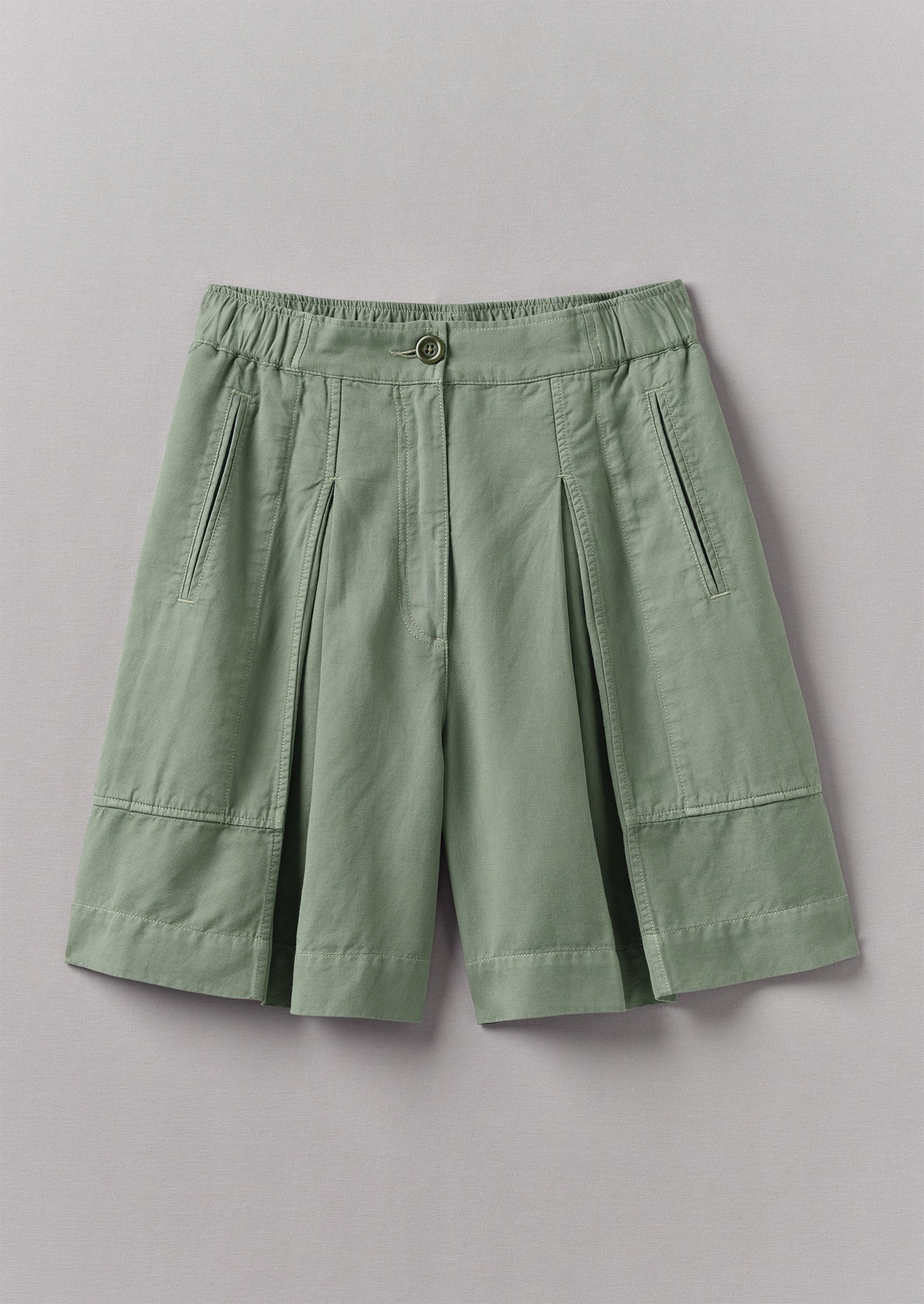 Pleated Cotton Linen Twill Shorts | Sage