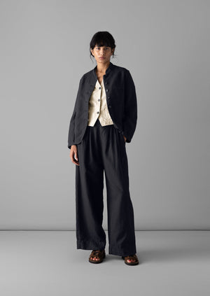 Cotton Linen Wide Leg Trousers | Slate Navy