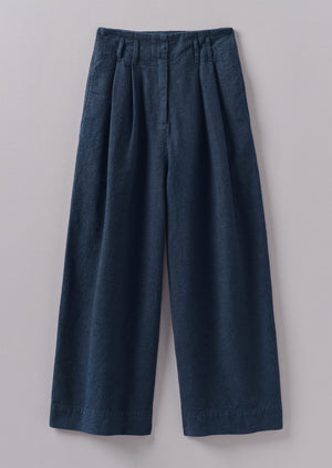 Hemp Cotton Paper Bag Trousers | Dark Chambray Blue