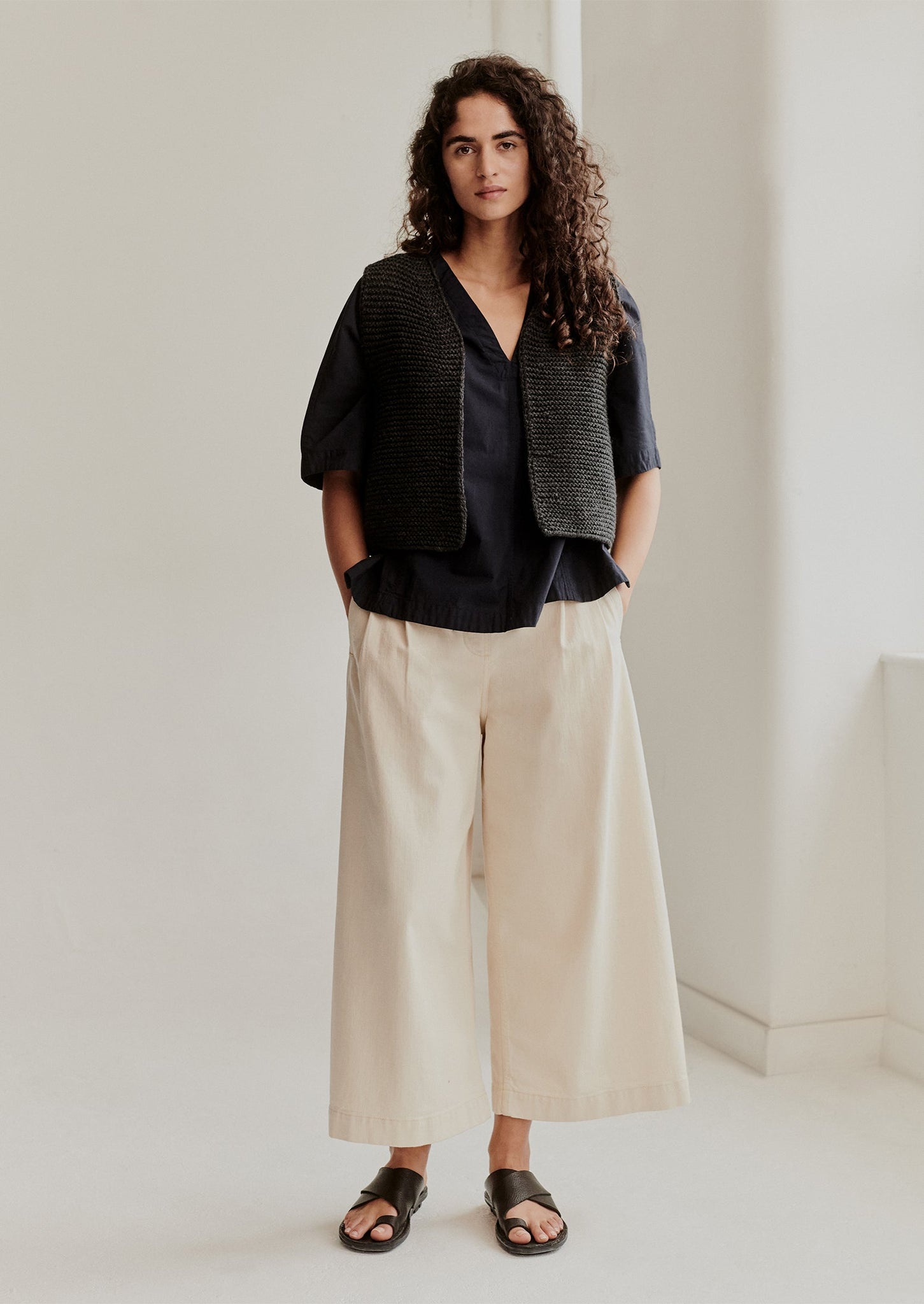 Ecru Denim Pleat Front Trousers | Ecru