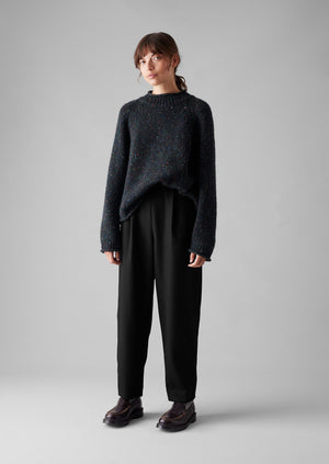 Wool Flannel Pleat Front Trousers | Black