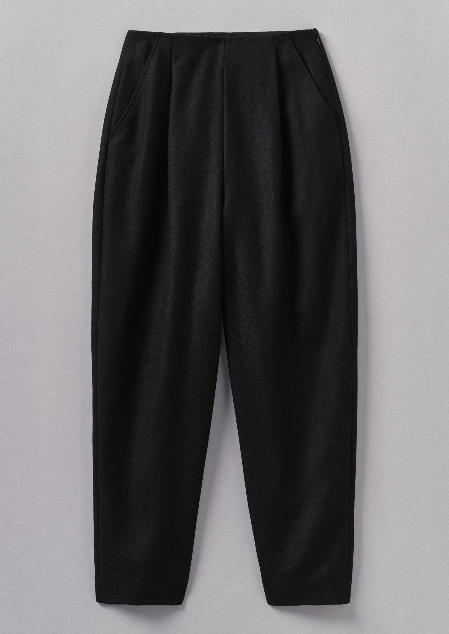 Wool Flannel Pleat Front Trousers | Black