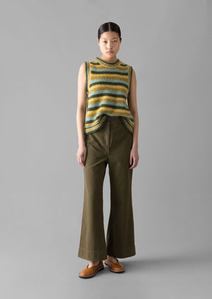 Cotton Canvas Kick Flare Trousers | Seaweed