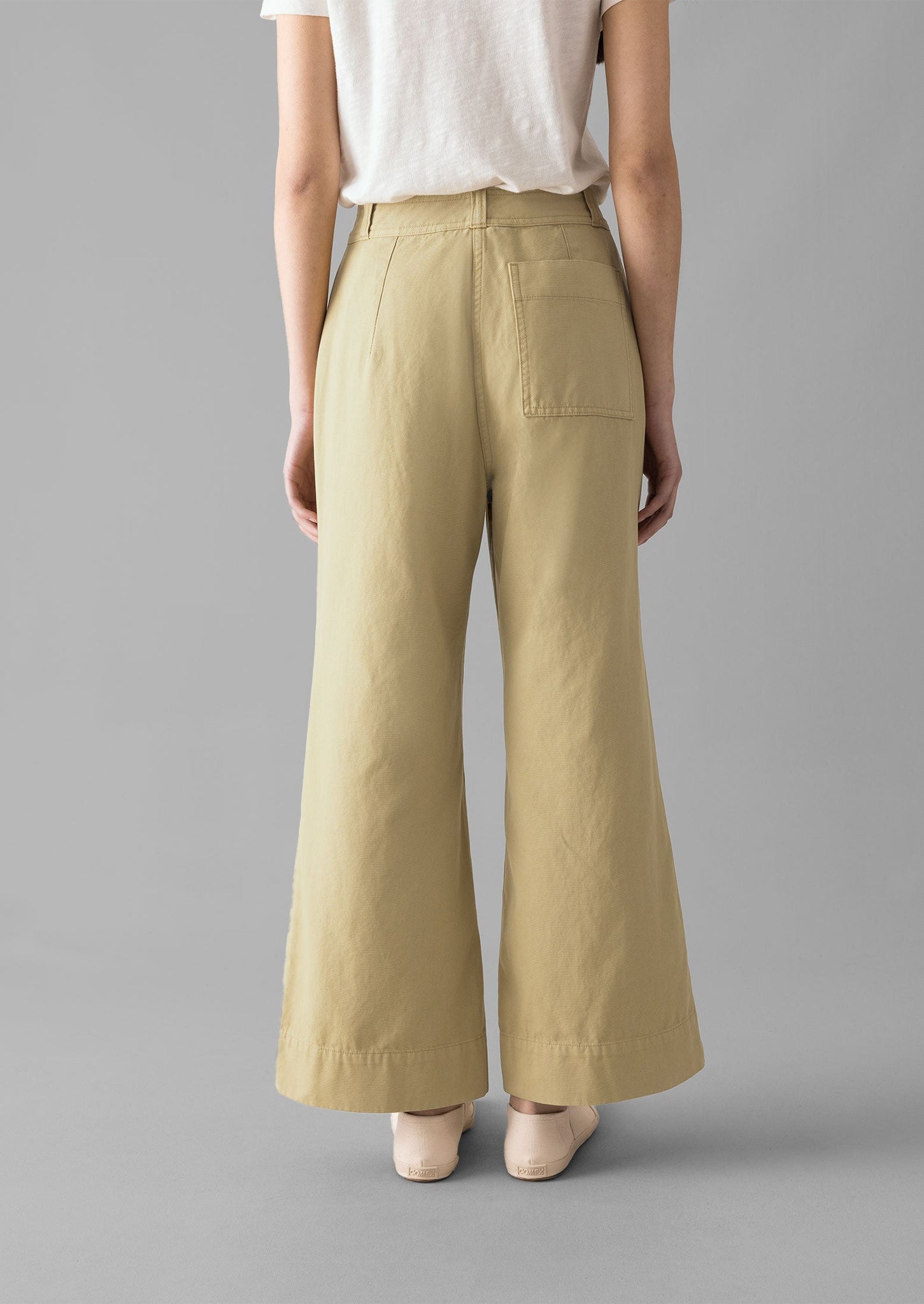 Cotton Canvas Kick Flare Trousers | Shale Stone