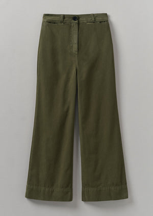 Cotton Canvas Kick Flare Trousers | Seaweed