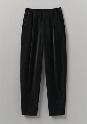 Cotton Velvet Pleat Front Trousers | Brown Slate