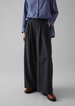 Cotton Wool Pleat Front Trousers | Carbon