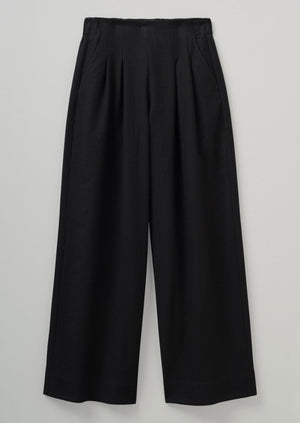 Corinne Wool Cotton Herringbone Wide Leg Trousers | Black