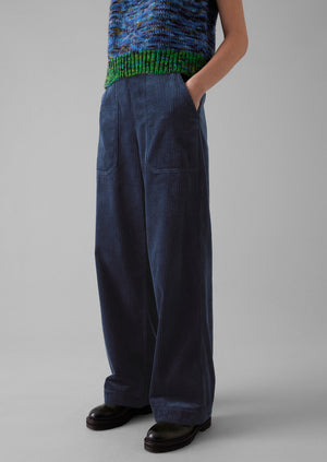 Annie Organic Cord Full Length Trousers | Dusty Navy