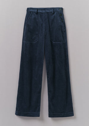 Annie Organic Cord Full Length Trousers | Dusty Navy