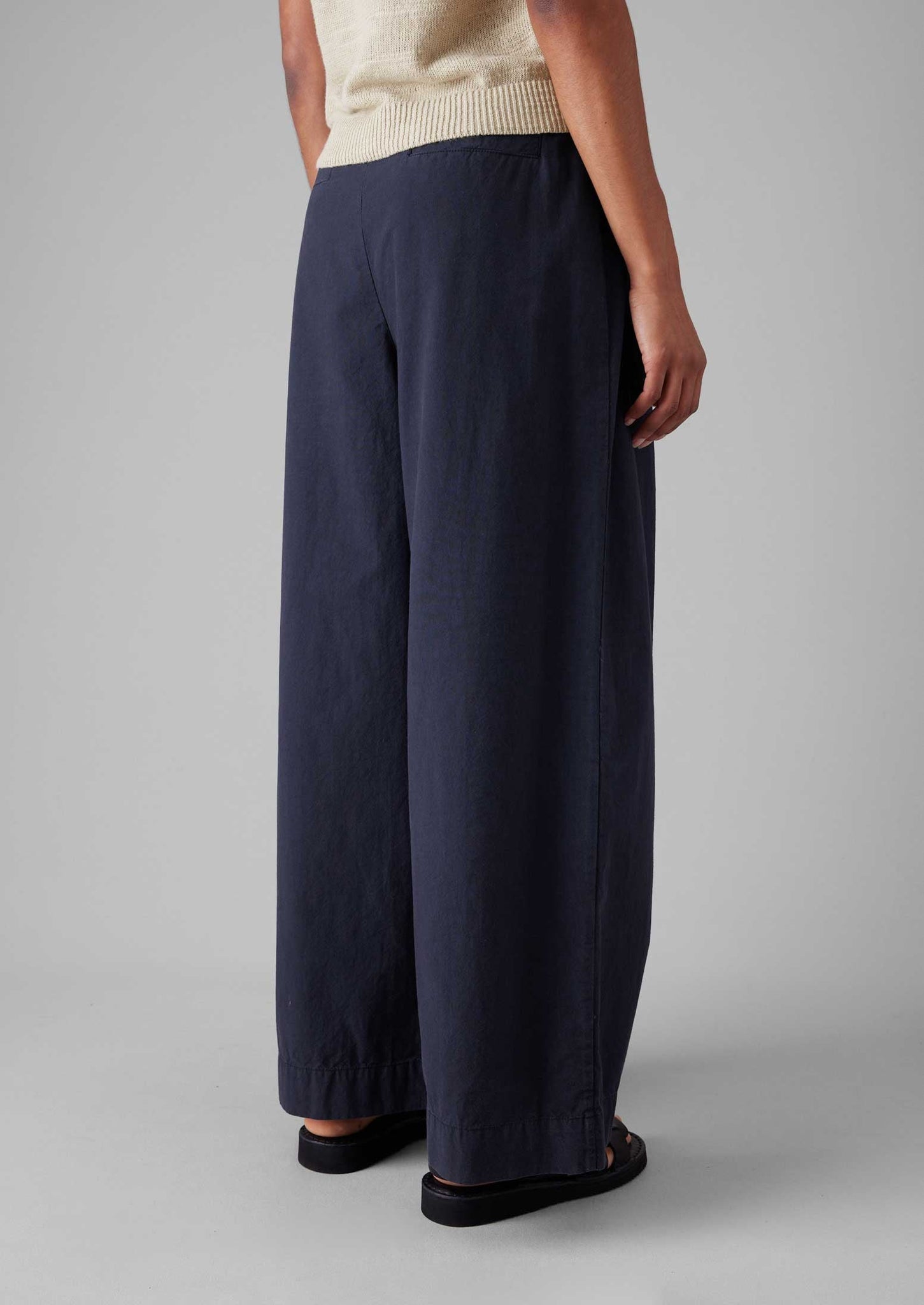 Belted Cotton Linen Poplin Wide Leg Trousers | Raven Blue